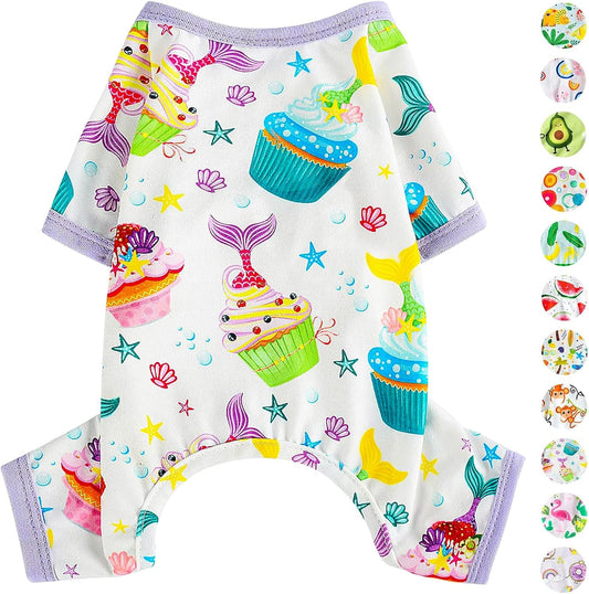 Dog Pajamas Pjs Summer Fall Dog Clothes for Small Dogs Girl - Boy - Medium Size Dogs, Soft Stretchy Puppy Clothes Doggie Onesies Cat Pet Jammies Outfit (Cake Purple, Small)