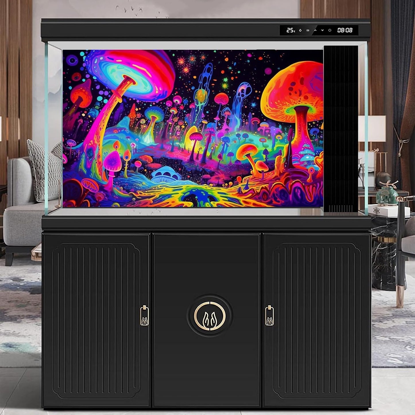 Fantasy Mushrooms Aquarium Background Abstract Mysterious Mushroom Landscape Terrarium Background Amazing Rainbow Mushrooms Theme Fish Tank Backdrop Poster Wallpaper Decorations Vinyl 72x16in