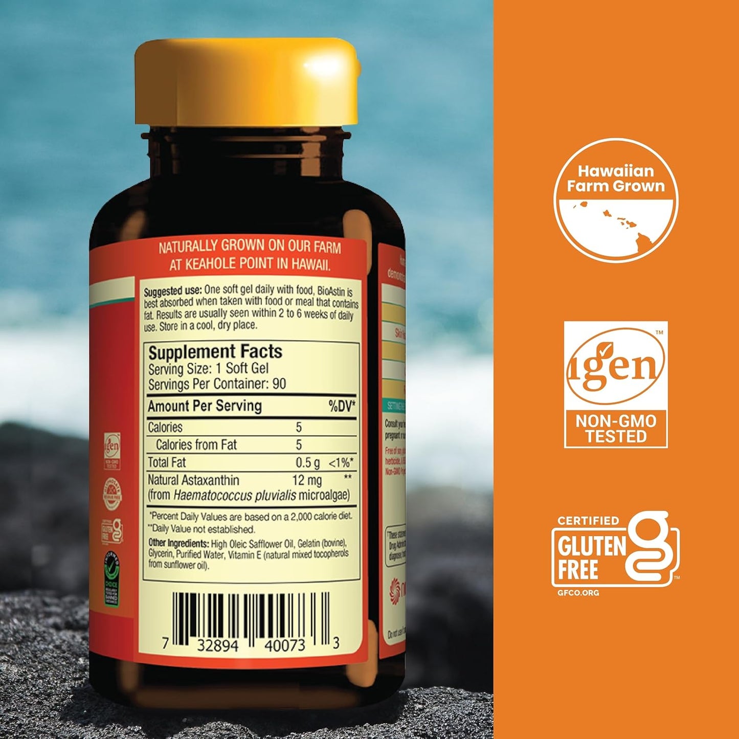 NUTREX HAWAII BioAstin Hawaiian Astaxanthin - 12mg, 90 Softgels - Farm-Direct Premium Antioxidant Supplement to Support Eye, Skin, Joint & Immune System Health - Non-GMO & Gluten-Free