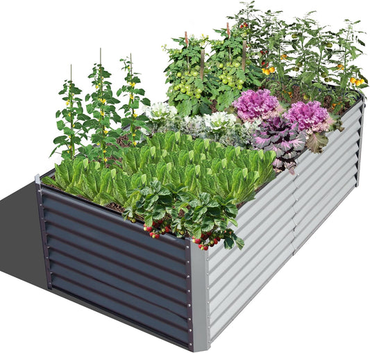 Domi Raised Garden Beds Outdoor, 6x3x2ft Thickening Tall Metal Rectangular Deep Root Box Planter for Vegetables, Flowers, Herbs, and Succulents 2" Deep w/ 256 Gallon Capacity - Silvery
