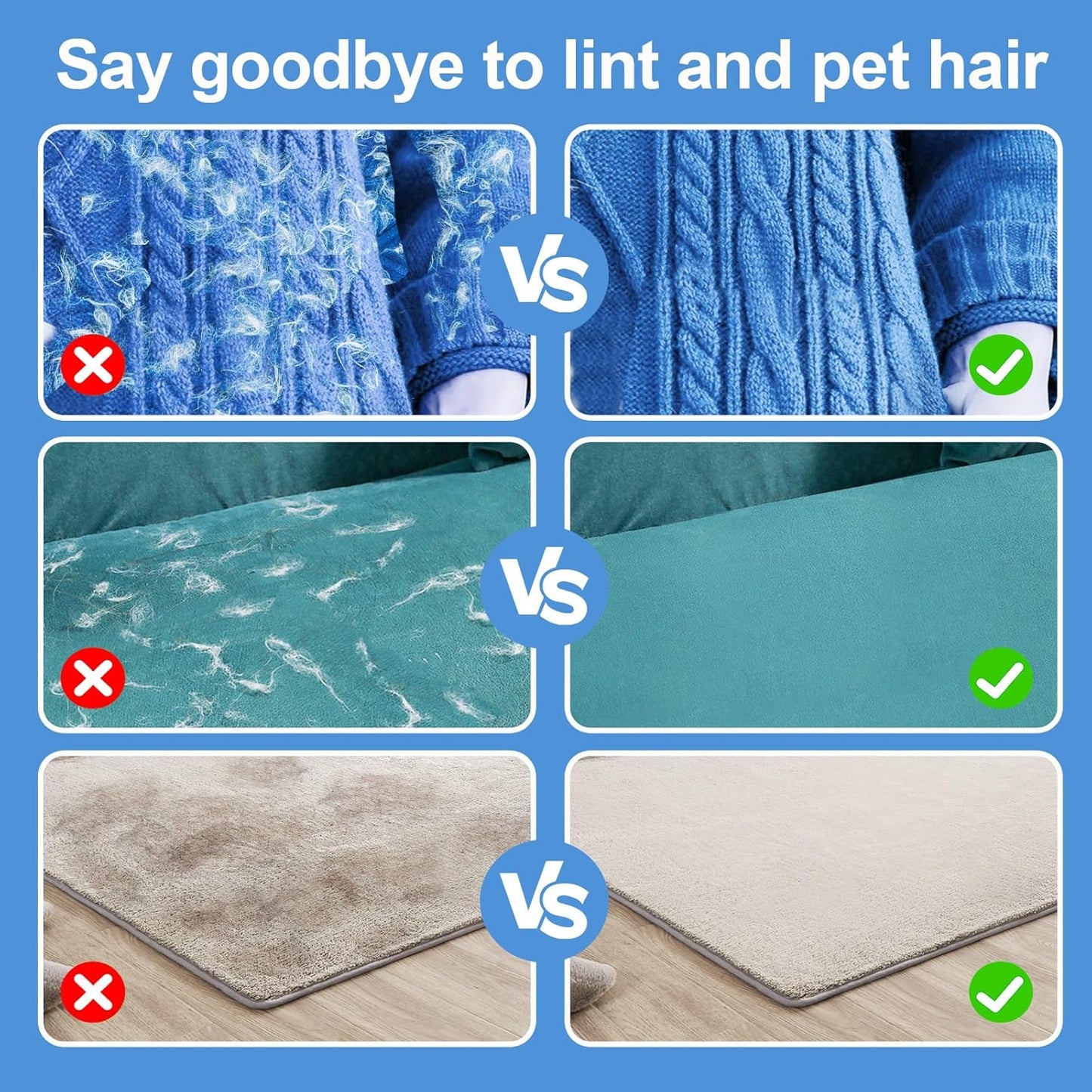 Pet Hair Removal Tool for Cats & Dogs, 2025 New Upgraded Electrostatic Gloves for Pet Hair, Reusable Pet Hair Remover Tool for Couch, Furniture, Carpet, Curtain & Car Seat (Blue)