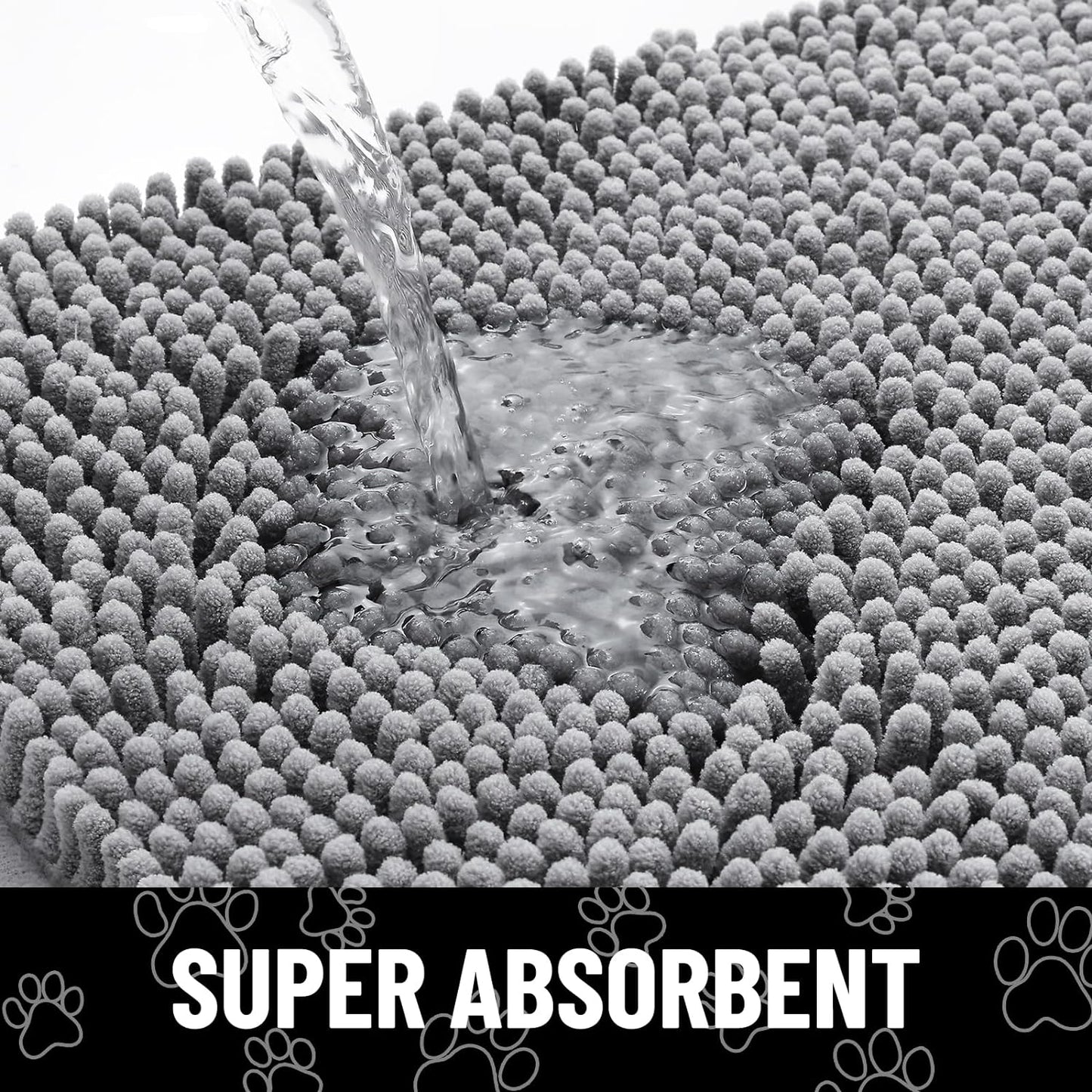 Smiry Dog Door Mat for Muddy Paws, Absorbent Dirt Trapper Non Slip Quick Dry Washable Chenille Mat for Mud Dogs, Entry Rug for Indoor and Outdoor (24x44 Inches, Grey)