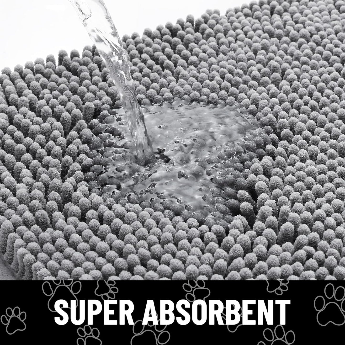 Smiry Dog Door Mat for Muddy Paws, Absorbent Dirt Trapper Non Slip Quick Dry Washable Chenille Mat for Mud Dogs, Entry Rug for Indoor and Outdoor (32x59 Inches, Grey)