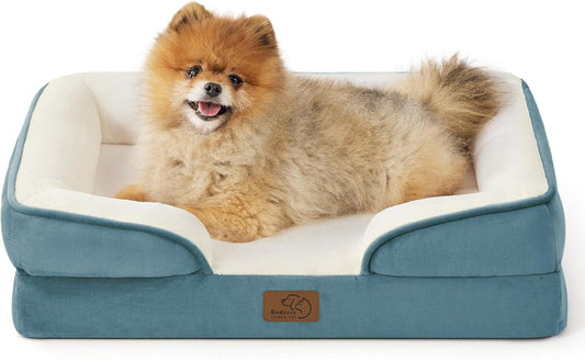Bedsure Orthopedic Dog Beds for Small Dogs - Washable Small Dog Cat Bed Waterproof, Comfort Pet Couch Sofa with Washable Removable Cover, Pets Bed with Nonskid Bottom, Dune Haze Blue, 24"