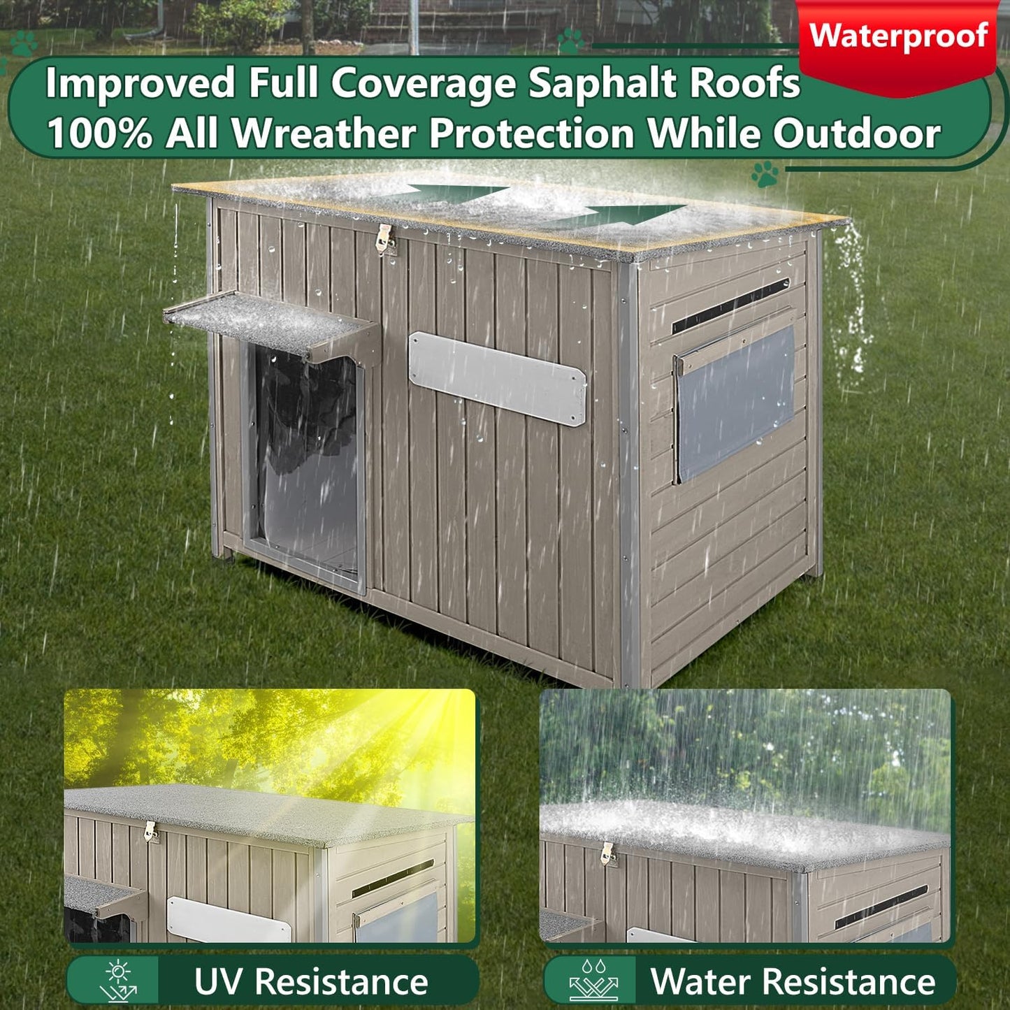 43.3" L Large Outdoor Dog House Weatherproof Doghouse for Medium to Large Dogs with Anti Bite Frames Wooden Dog Kennel with Window,8 Elevated Feet,Reinforced Bottom for Pet Up to 180 LBS