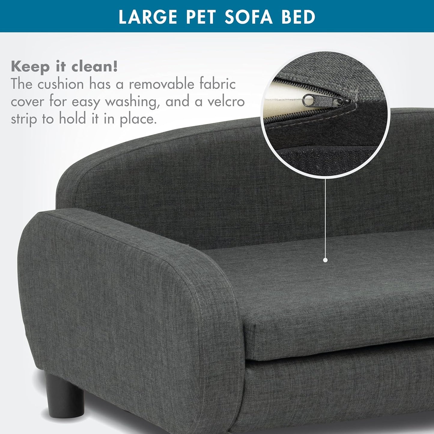 Paws & Purrs Multi-Cat Sofa Bed – 41.5″ Wide Elevated Pet Couch with 3″ Foam Mattress, Removable Machine-Washable Cover – Stylish Indoor Pet Furniture for Two or More Cats and Dogs, Gray