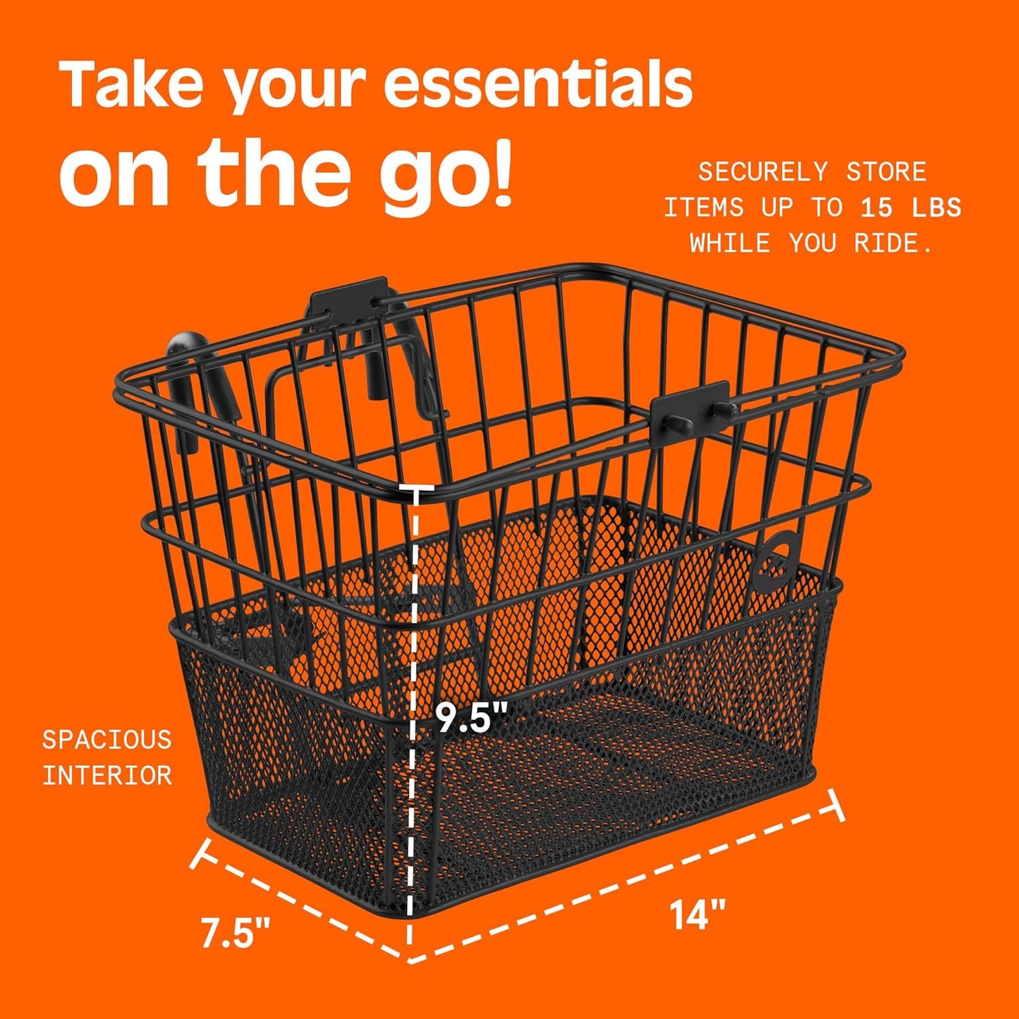 Retrospec Apollo Detachable Front Bike Basket Steel Half-Mesh with Integrated Detachable Hooks and Built-In Handle, Easy Assembly and Portability for Bicycles