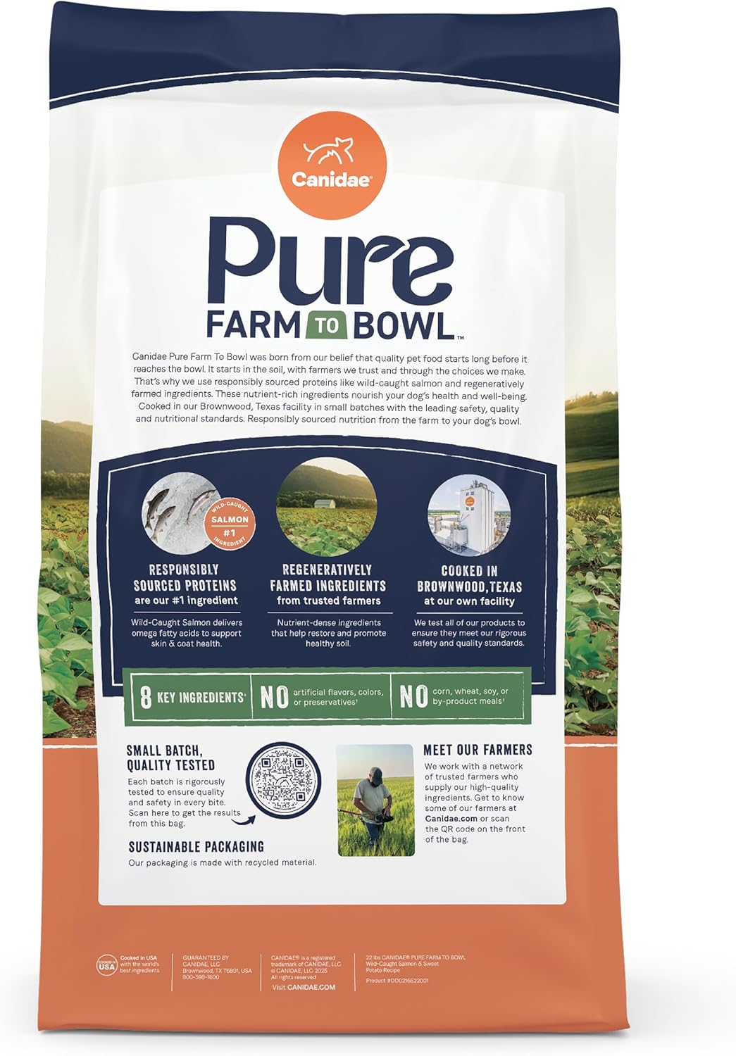 Canidae Pure Farm to Bowl, Grain-Free, Wild-Caught Salmon & Sweet Potato Dog Food, Adult 22lb