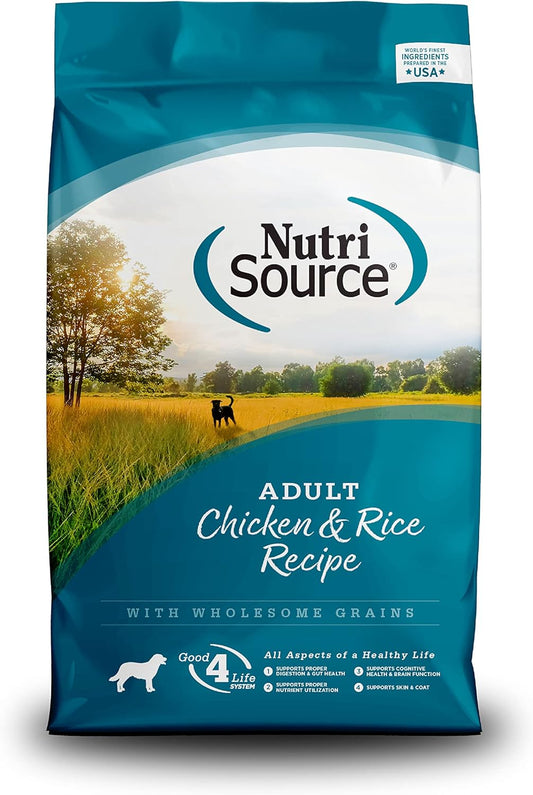 NutriSource Adult Dog Food, Made with Chicken and Rice, with Wholesome Grains, 15LB, Dry Dog Food