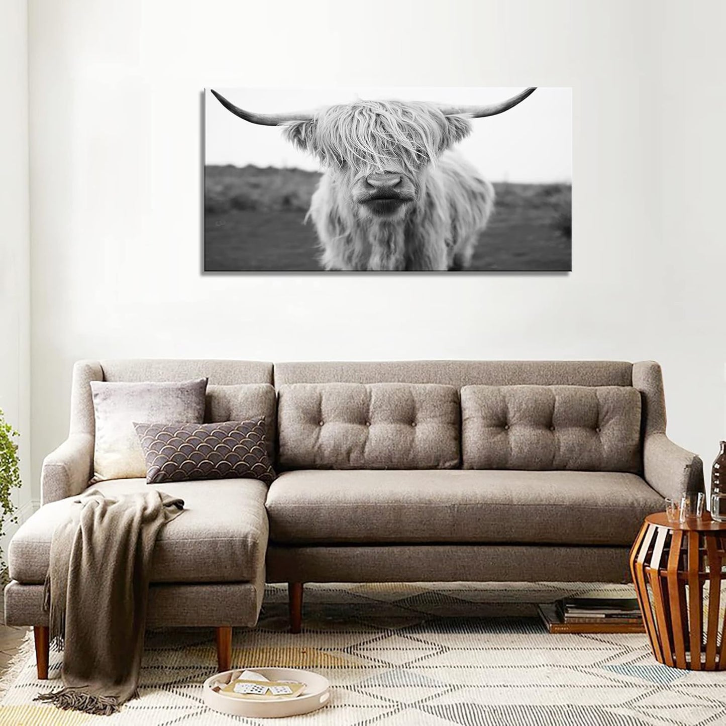 XXMWallArt FC3650 Highland Cow Canvas Art - Black and White Animal Wall Art for Living Room, Bedroom, Office Decor