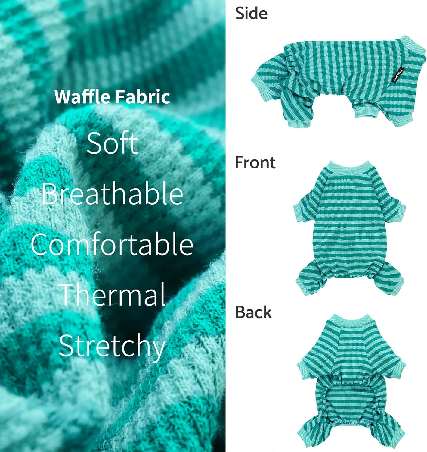 Fitwarm Green and Teal Striped Dog Pajamas, Waffle Dog Clothes for Small Dogs Girl Boy, Puppy Onesie with Feet, Pet Cat Outfit, XS