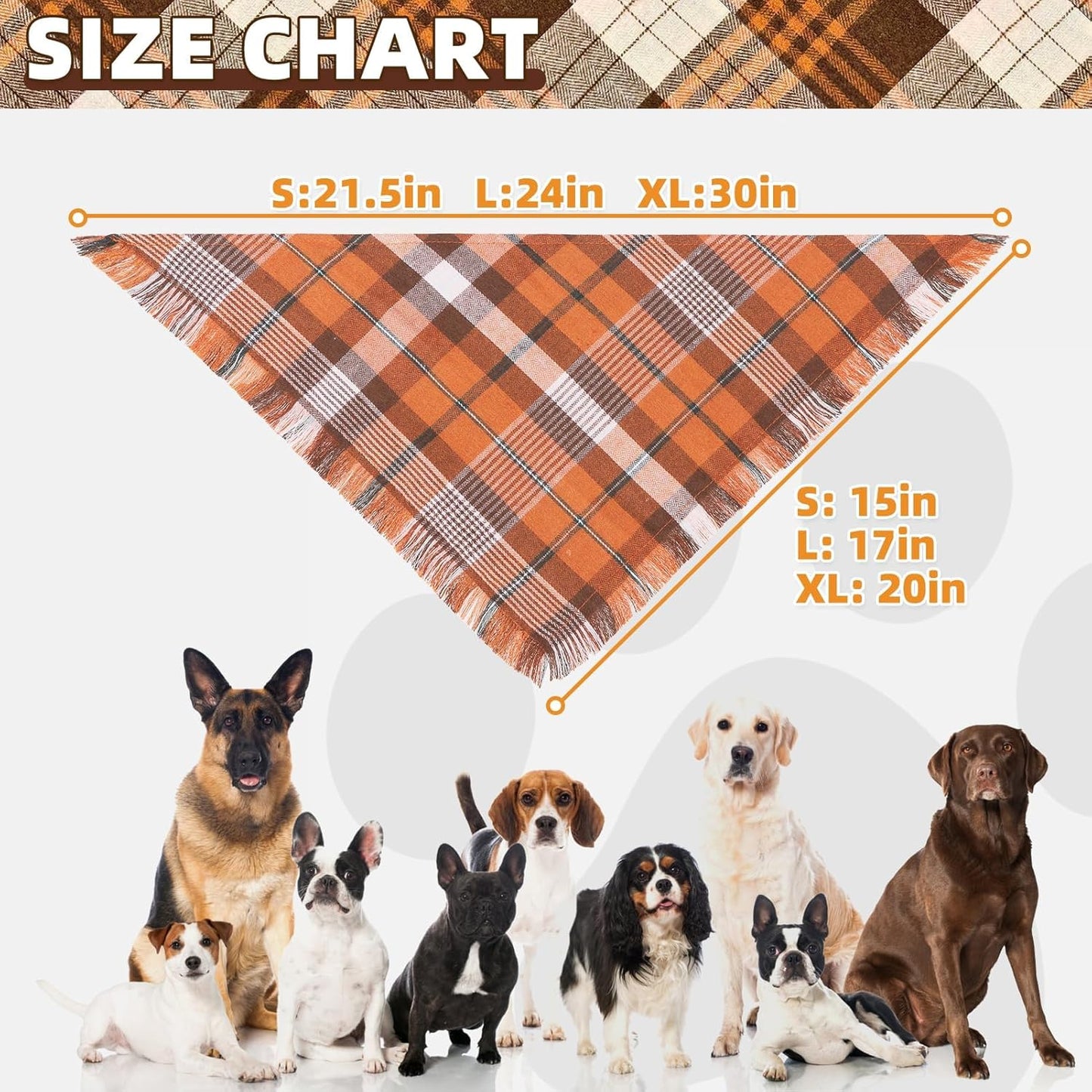 KOOLTAIL Thanksgiving Fall Dog Bandanas 4 Pack - Soft Breathable Washable Plaid Pet Scarf Bibs Kerchief, Dog Autumn Costume, Holiday Triangle Towel for Girl Boy Small Medium Large Dogs Cats, Orange XL