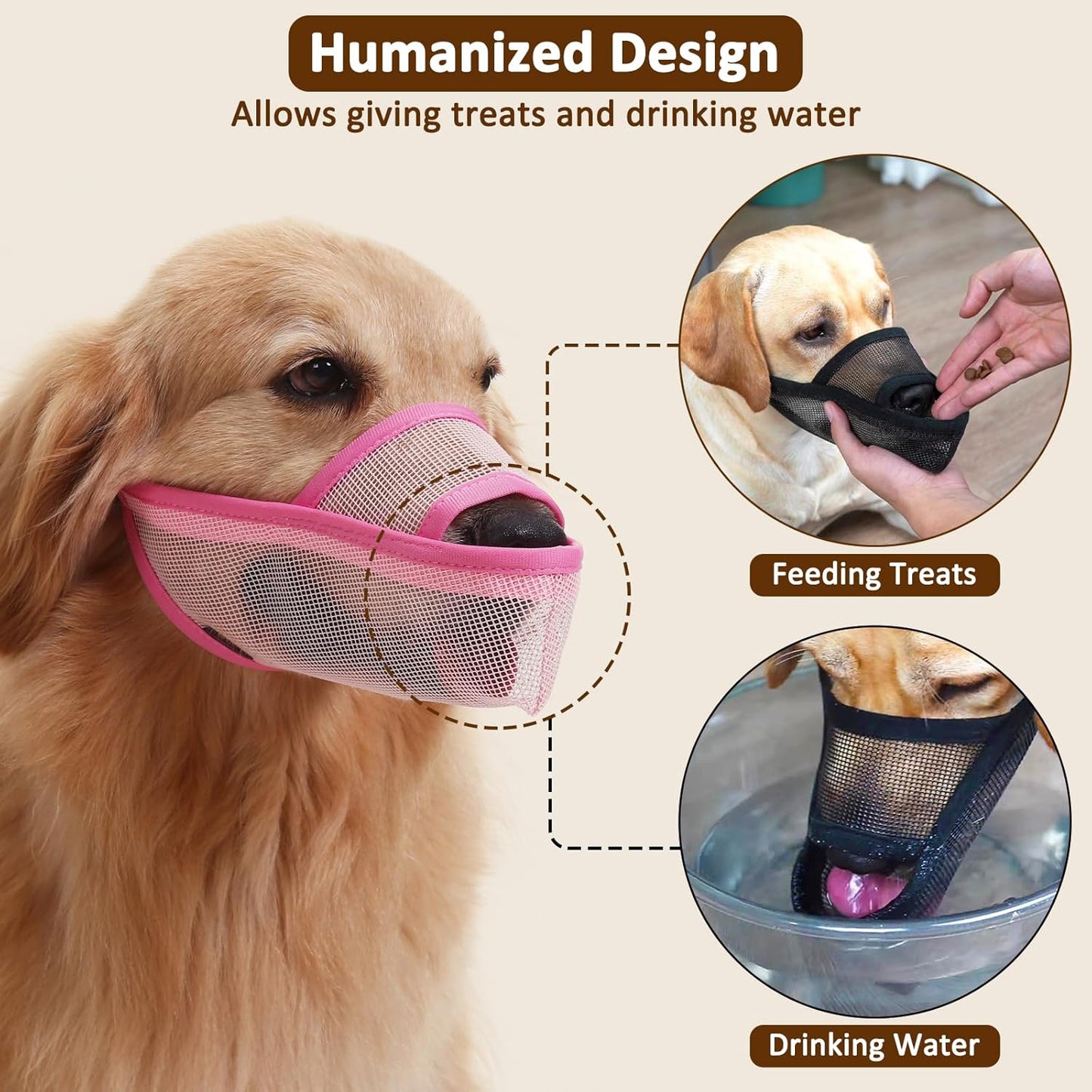 Crazy Felix Nylon Dog Muzzle for Small Medium Large Dogs Dachshund Beagle Poodle Labrador, Air Mesh Breathable and Drinkable Pet Mouth Guard for Anti-Biting Chewing Scavenging(XS, Pink)
