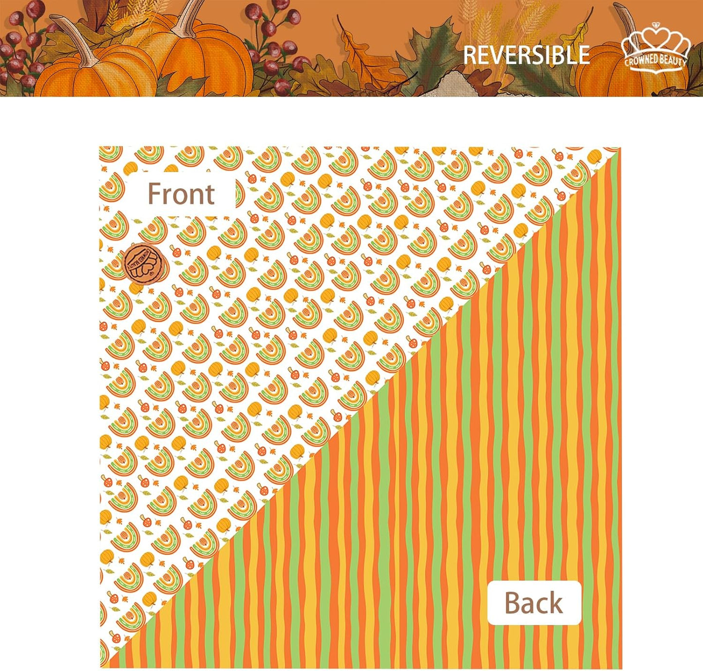 CROWNED BEAUTY Fall Dog Bandanas Reversible Large 2 Pack, Fall Rainbow Set, Orange Adjustable Triangle Holiday Scarves for Medium Large Extra Large Dogs Boy Girl Pets DB184-L