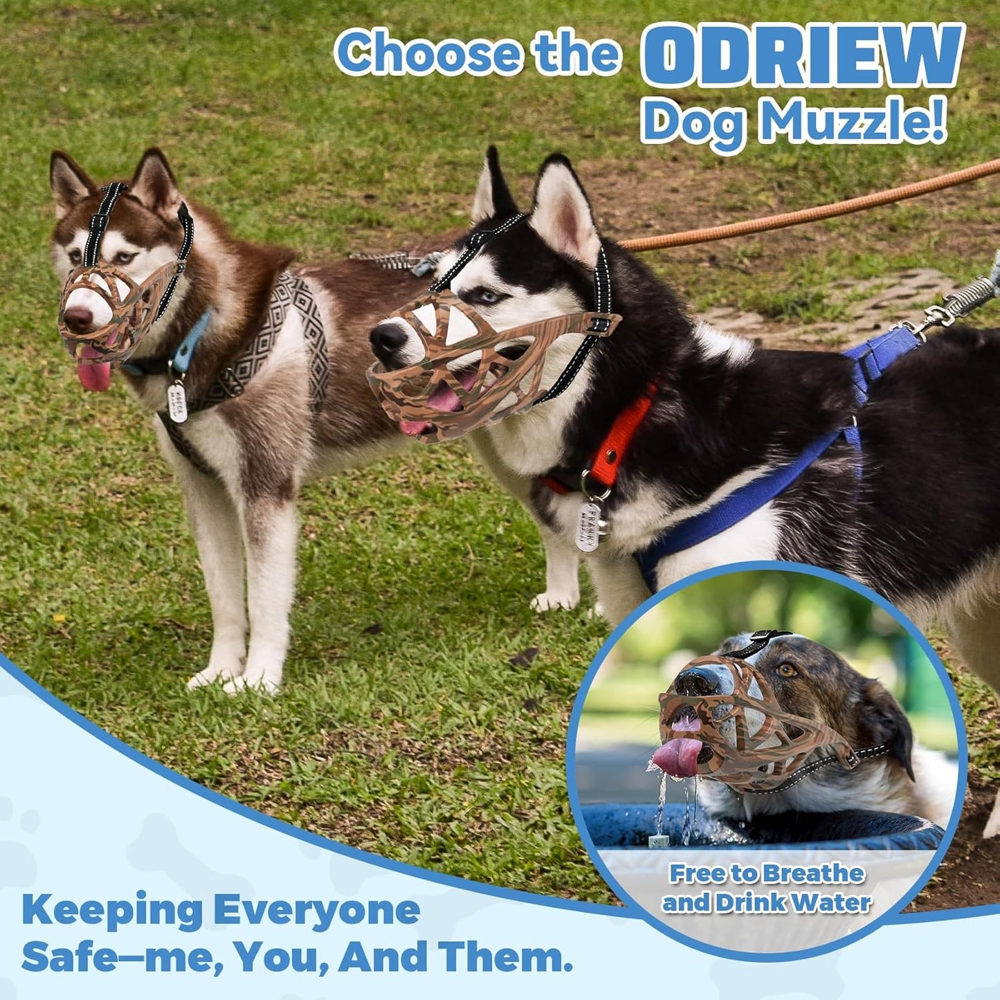 Dog Muzzle for Large Dogs, Breathable Basket Muzzles for Small, Medium and X-Large Aggressive Dog, Allows Panting Drinking, Suitable for Grooming Trimming Training (Camouflage Brown, M)