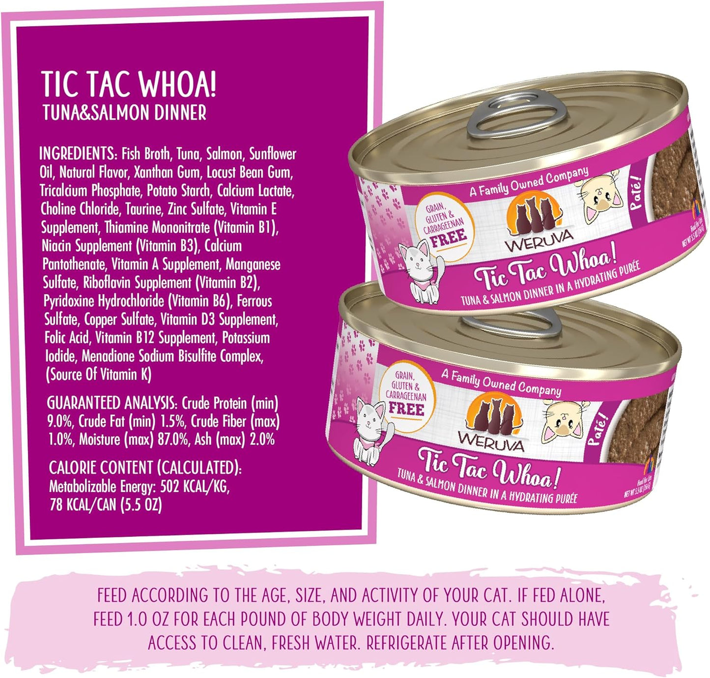 Weruva Wet Cat Food, Tic Tac Whoa with Tuna and Salmon Pate, 5.5oz Can, Pack of 8