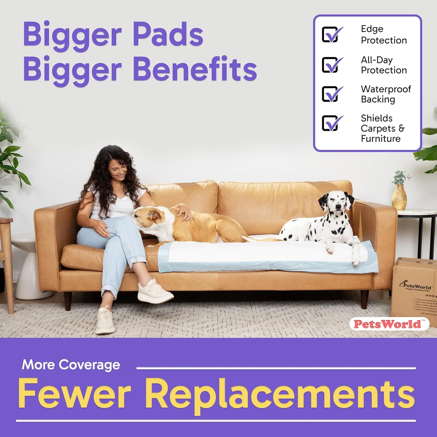 PETSWORLD Enormous Dog Training & Potty Pads, 37x54 inch - Tear Resistant with Strong Leak-Proof Backing, Optional Adhesive Tape, 400 Count