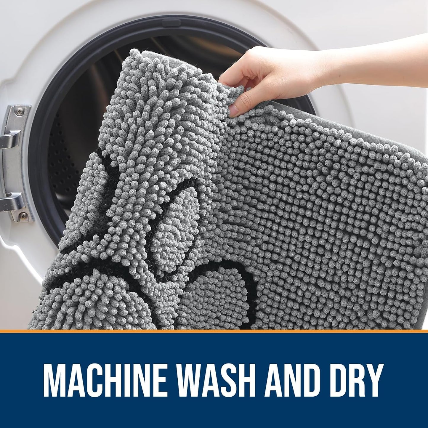 OLANLY Door Mat for Muddy Dog Paws 59x24, Ultra Absorbent Chenille Mud Doormat with Paw Print Design, Non-Slip Washable Doormat for Indoor Entryway, Quick-Dry Pet Bed Mats for Dirty Dogs, Grey