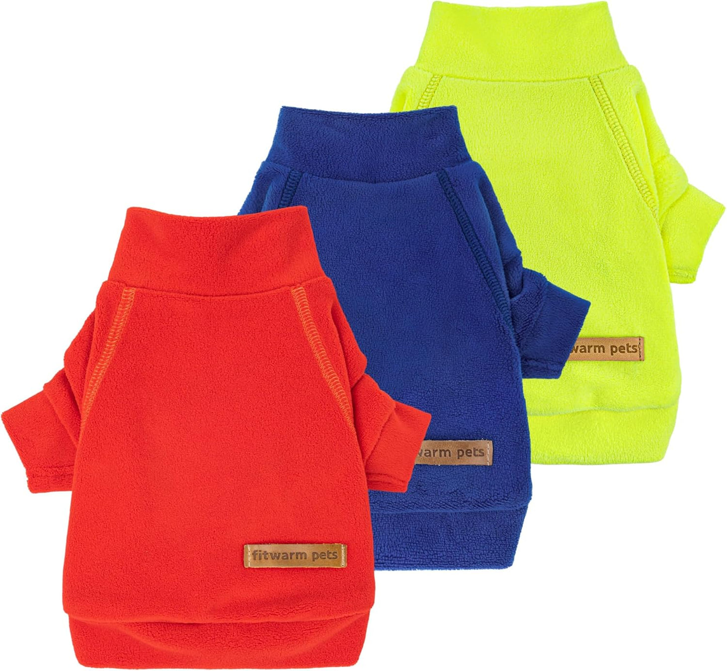 Fitwarm 3 Pack Classic Fleece Dog Sweater, Winter Clothes for Small Dogs Boy Girl, Turtleneck Dog Sweatshirt, Pet Apparel, Orange Red, Royal Blue, Neon Yellow, XL