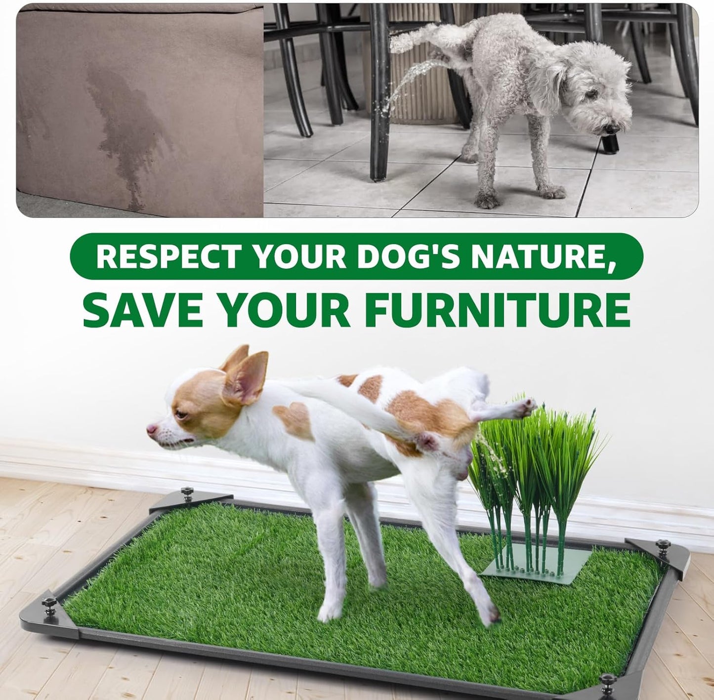 Dog Grass Pad with Tray - 35''x23'' Dog Litter Box Indoor Outdoor Full Potty System, Artificial Grass Patch Mat and Washable Pee Pad for Puppy Training - Pet Toilet for Balcony Patio