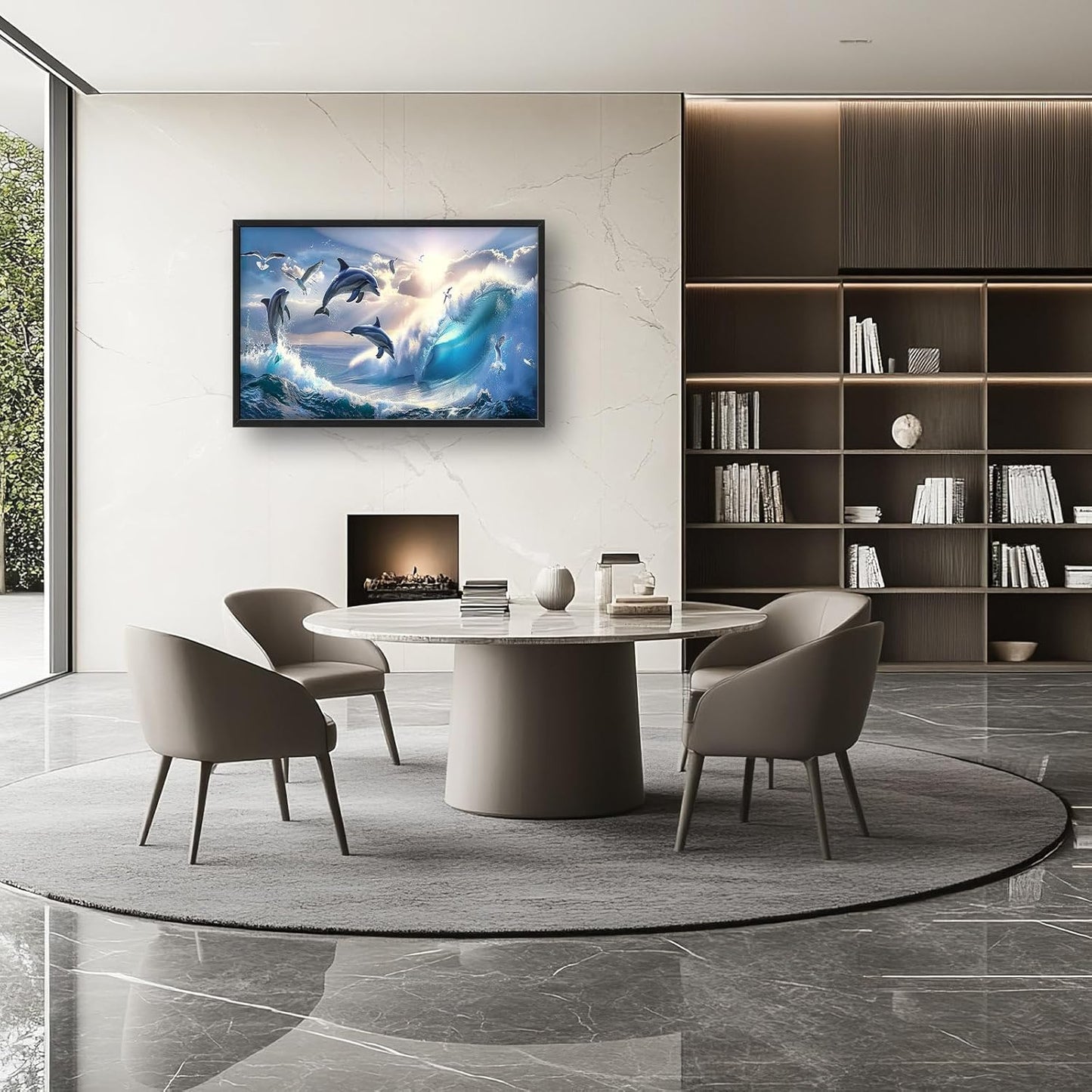 Dolphin Seagull Large Wall Art Sea Ocean Waves Sunrise Pictures Wall Decor Nautical Coastal Canvas Print Painting Artwork for Bathroom Living Room Bedroom 36L" x 24W"