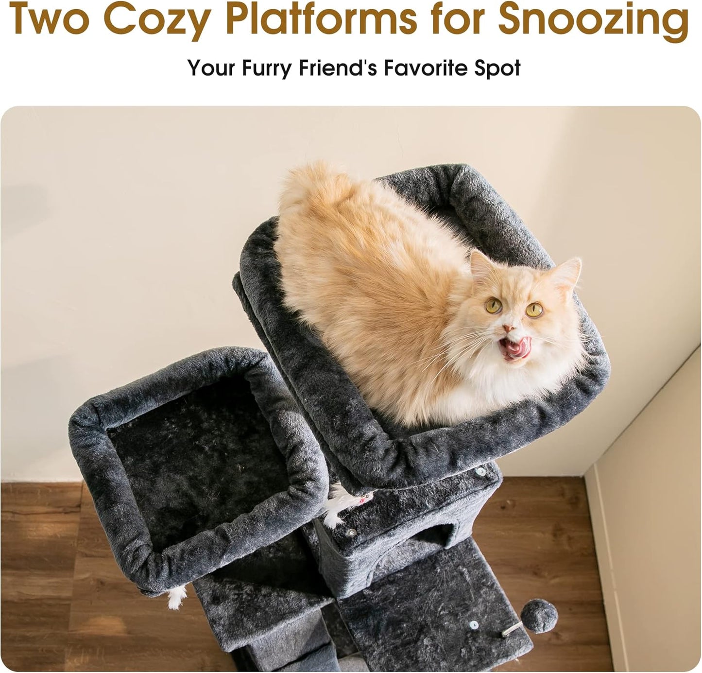 MWPO 70.1-Inch Large Cat Tree, Multi-Level Tall Cat Tower for Indoor Cats, Plush Cat Condo with Big Padded Perches, Sisal-Covered Scratching Posts, Hammock, Toys for Kittens & Cats - Smoky Grey