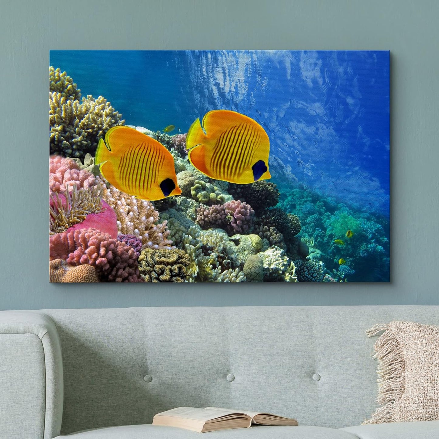 wall26 Canvas Print Wall Art Tropical Yellow Fish with Vibrant Coral Reef Nature Ocean Photography Realism Nautical Scenic Relax/Calm Multicolor Ultra for Living Room, Bedroom, Office - 16"x24"