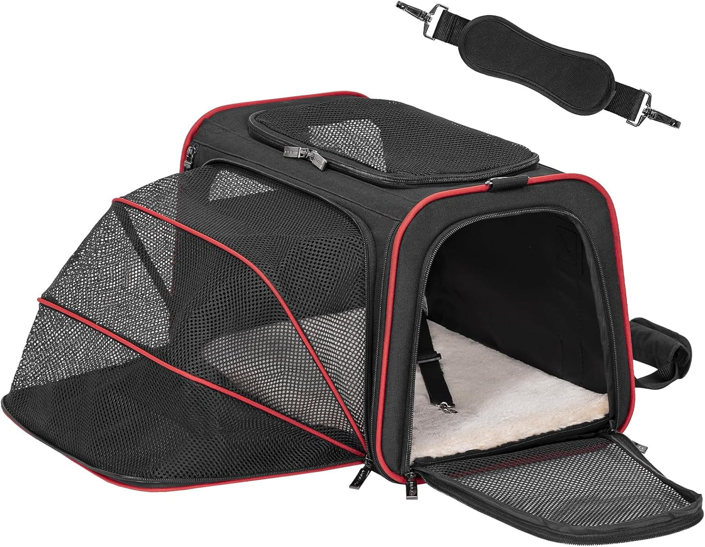 Petsfit Expandable Cat Carrier Dog Carriers,Airline Approved Soft-Sided Portable Pet Travel Washable Carrier for Kittens,Puppies,Removable Soft Plush mat and Pockets,Locking Safety Zippers