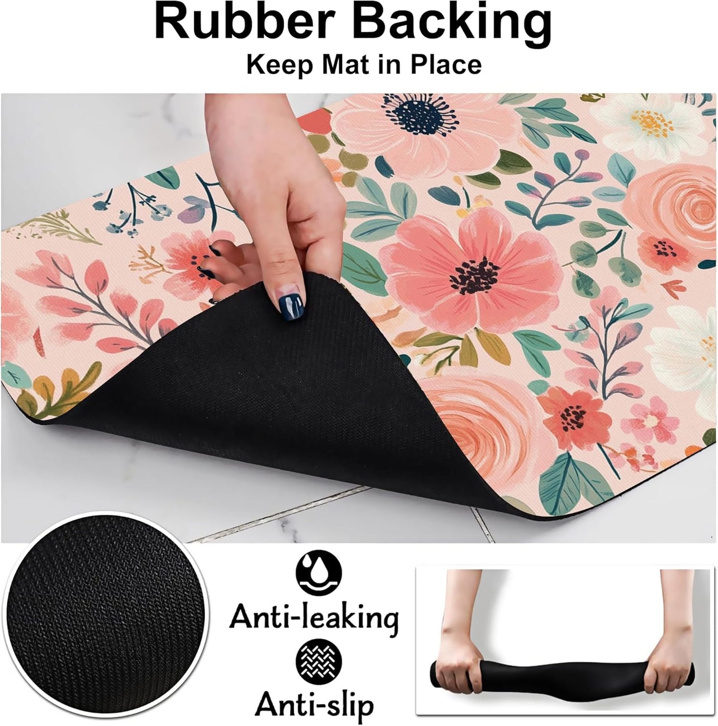 Boho Floral Pet Feeding Mat for Floors-Absorbent Dog Bowl Mat for Food and Water, Quick Dry Pet Cat Feeding Mats with Non Slip Bottom, Mess-Free Dog Accessories 16"x24"