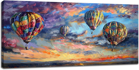 Extra Large Wall Art Hot Air Balloons Canvas Living Room Pictures Framed Prints Colorful Oversize Wall Decor Animal Painting Artwork for Bedroom Dining Home 60"x30"