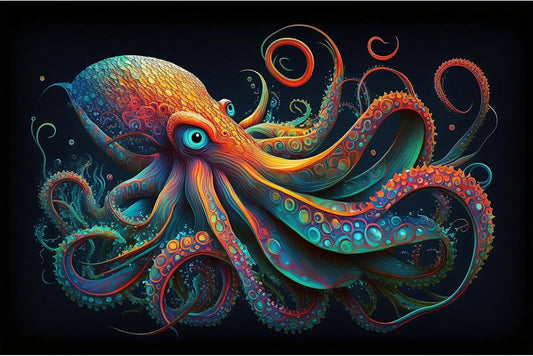 Octopus Aquarium Background Abstract Colorful Octopus Terrarium Background Glowing Octopus on Black Background Fish Tank Backdrop Poster Wallpaper Decorations Vinyl 60x24in