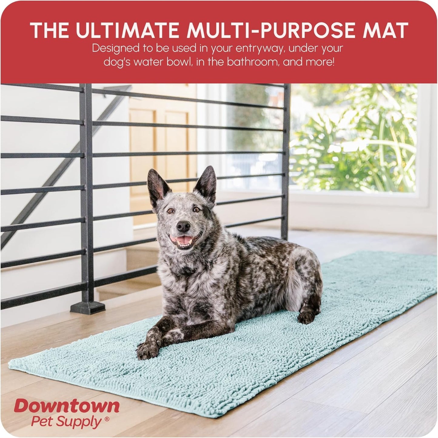 My Doggy Place Microfiber Dog Mat for Muddy Paws, 8' x 2' Light Blue - Non-Slip, Absorbent and Quick-Drying Dog Paw Cleaning Mat, Washer and Dryer Safe - Hallway Runner