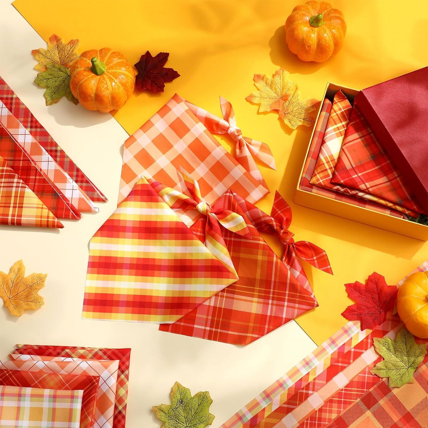 Weewooday 50 Pcs Fall Dog Bandanas Bulk Plaid Bandanas for Dogs Autumn Soft Doggie Bibs Adjustable Triangle Scarves for Small Medium Large Pet Costume(Plaid Pattern, 25.6 x 17.7 x 17.7 Inch)