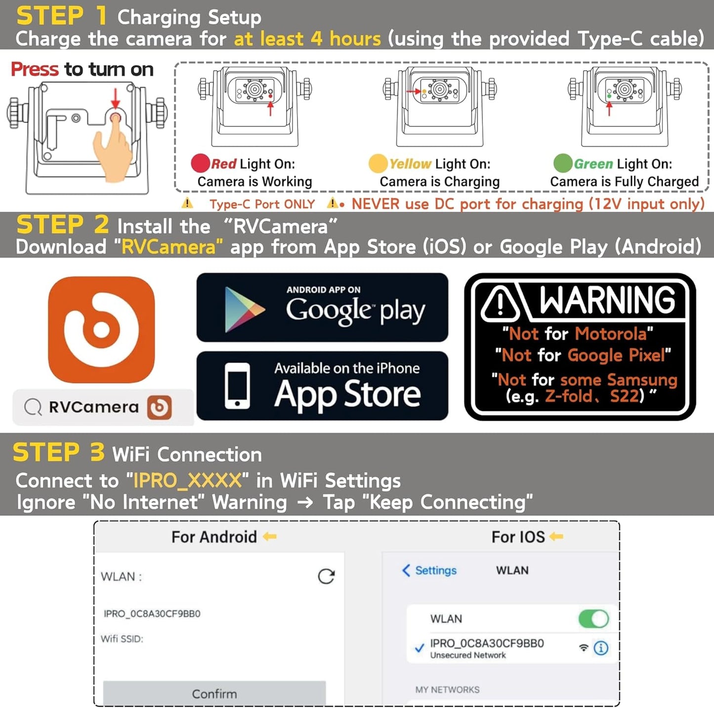 EWAY WiFi Magnetic Hitch Wireless Backup Rear/Front View Camera Rechargeable Battery for Easy Hitching of Gooseneck Horse Boat Travel Trailer/Fifth Wheels/RV/Camper Reverse for iPhone iPad Android