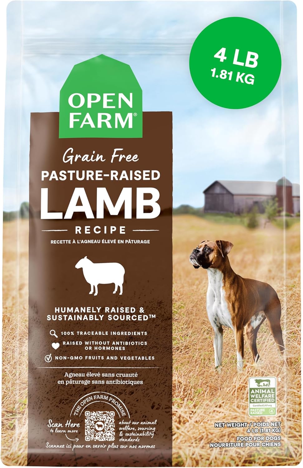 Open Farm, Grain-Free Dry Dog Food, Complete & Balanced Kibble, Sustainably & Ethically Sourced Ingredients, Non-GMO Veggies & Superfoods Support Overall Health, Pasture Raised Lamb Recipe, 4lb Bag