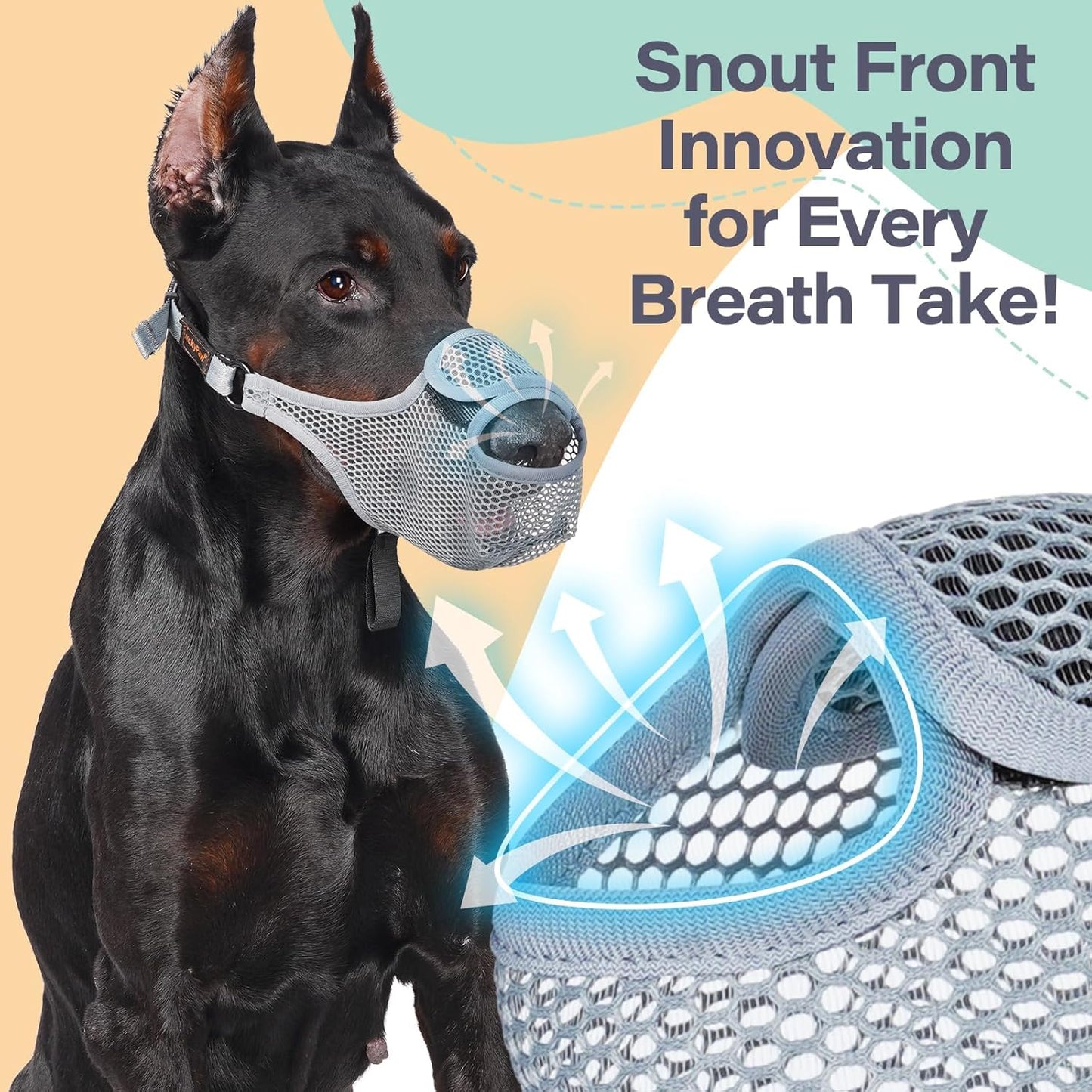 LUCKYPAW Dog Muzzle for Large Medium Small Dogs, Patented Mesh Muzzle to Prevent Biting Chewing Eating, Soft Mouth Guard with Front Opening Design for Drinking Panting(Grey, M)