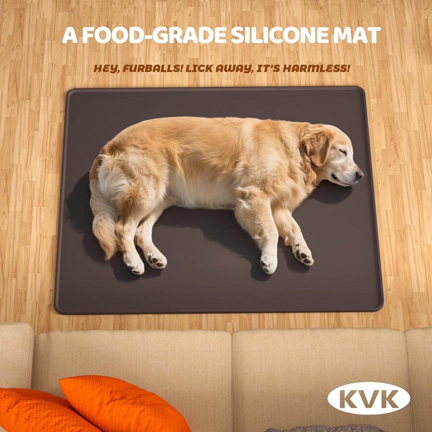 KVK Extra Extra Large Silicone Dog Food Mat 39.4×43.3in and 128oz Silicone Bag Set, Super Size Waterproof Pet Feeding Mat & Container, Non-Slip, Chew-Resistant Floor Protection (Dark Grey&Clear)