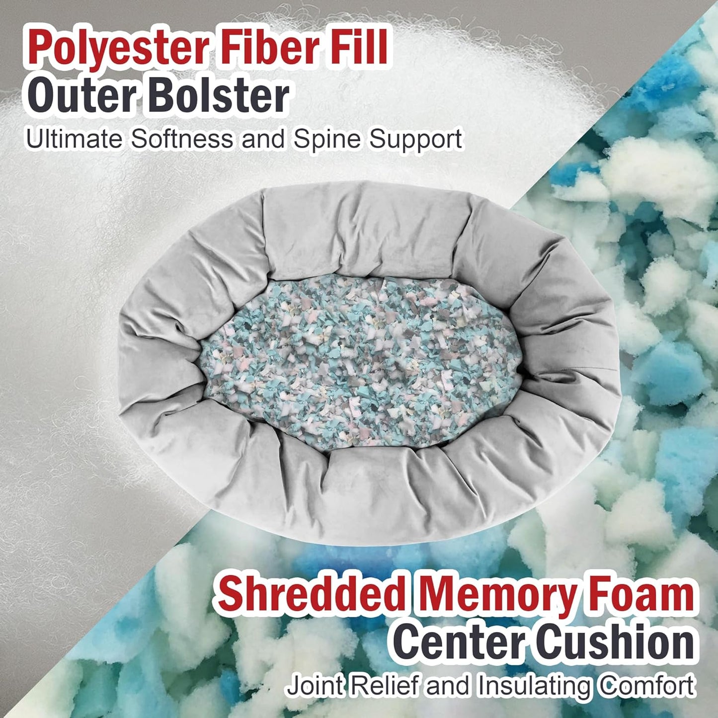 Majestic Pet 32 Inch Suede Shredded Memory Foam Mix Calming Medium Dog Bed Washable 32 x 23 x 7 (Inch) - Cozy Soft Round Donut Dog Bed with Spine for Head Support - Pet Bed Stone