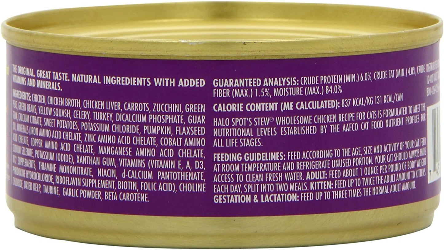 Halo Wet Cat Food Whole Chicken Recipe, Grain Free Wet Cat Pate, Canned Cat Food for Extra Hydration, 5.5 Oz Can (Pack of 12)