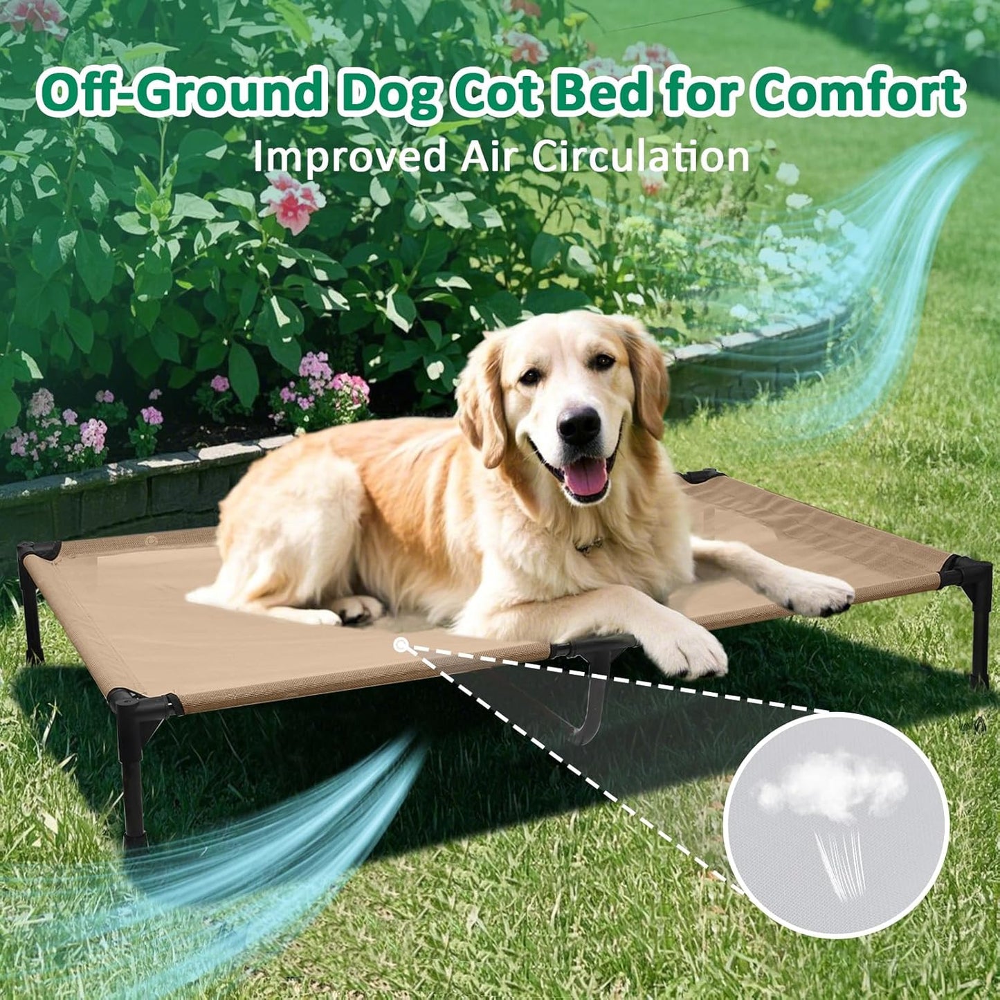 XL Dog Cot, Elevated Pet Bed, XLarge Raised Outdoor Dog Beds with Frame, Breathable Mesh and Anti-Slip Feet, Lifted Pet Hammock Indoor (XL, Brown)