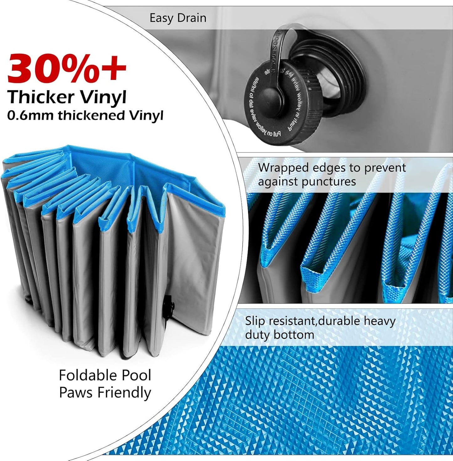 Jasonwell Foldable Dog Pet Bath Pool Collapsible Dog Pet Pool Bathing Tub Kiddie Pool Doggie Wading Pool for Puppy Small Medium Large Dogs Cats and Kids 63" Grey