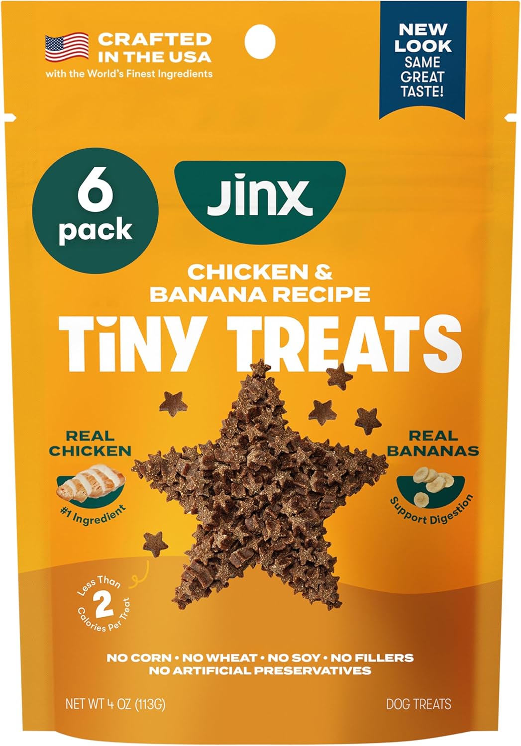 Jinx Chicken & Banana Training Treats for Dogs and Puppies, Low-Calorie, All Natural, Slow-Smoked Real Chicken, No Fillers 4oz, 6 Pack