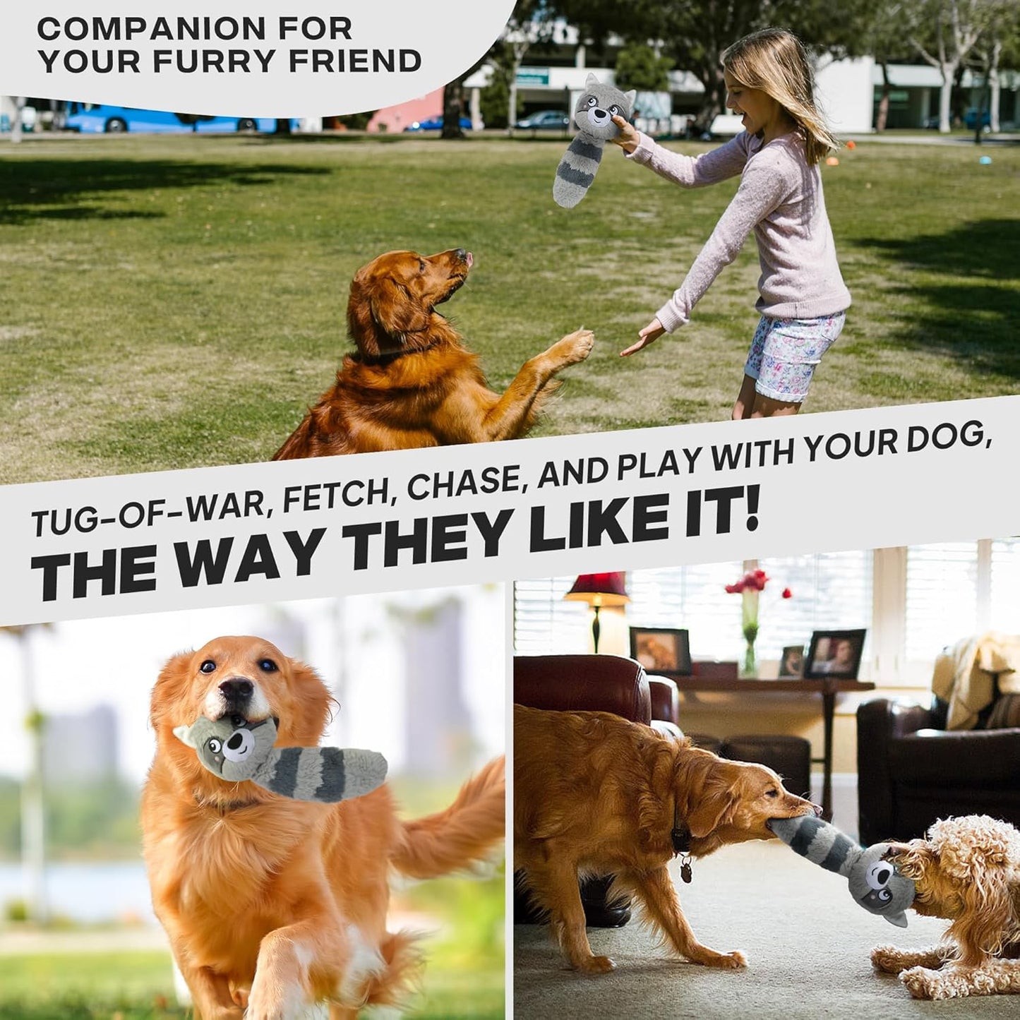 Fida Squeaky Dog Toys for Aggressive Chewers 3 in 1, Dog Chew Toys with 3 Layers,Interactive Dog Toys for Large Dogs Balls to Keep Them Busy for Small Medium Dogs(Raccoon)