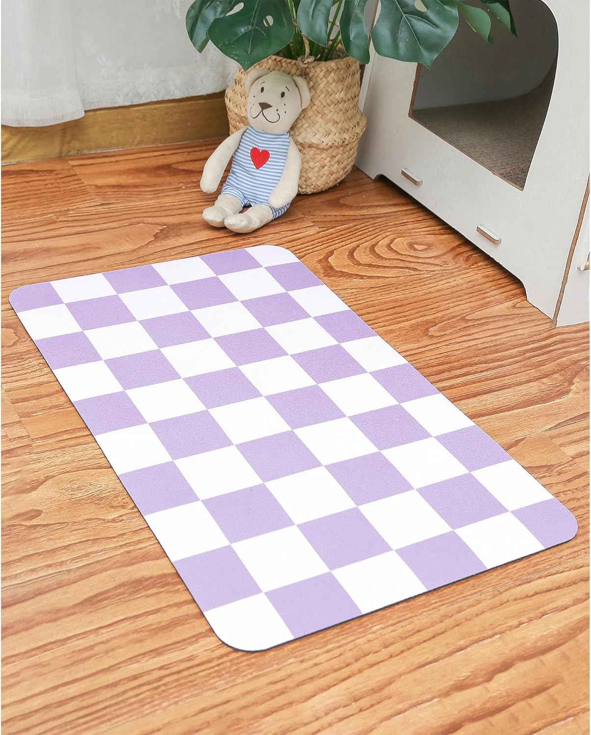 Ralxion Checkered Dog Feeding Mat, Absorbent Mats for Dog Food and Water Bowl, Dispenser, Aesthetic Purple Checkerboard Pet Placemat for Dogs, Cats, Puppy Accessories (Purple, 12 x 19)