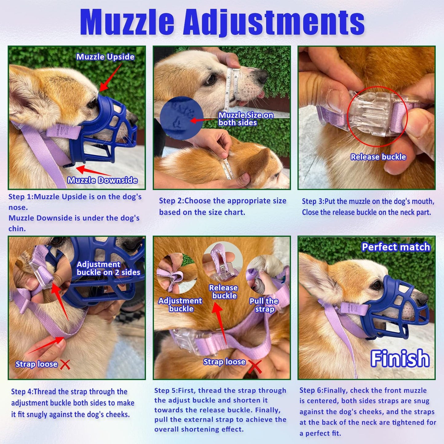 Basket Muzzle Allows Panting Drinking, Anti Biting Chewing, Suitable for Grooming Trimming Training, for Small Medium Large Dogs (Blue, Size 4)
