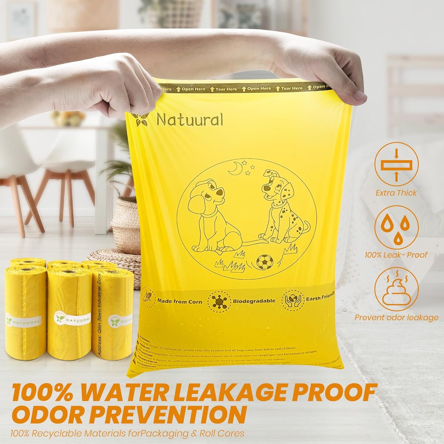 Poop Bags for Dogs-1050 Counts, 70 Rolls With a Free Dispensers, Biodegradable Poop Bags Made of Cornstarch, Size: 9x13 Inch, Extra Thick Strong and 100% Leak Proof (Yellow)