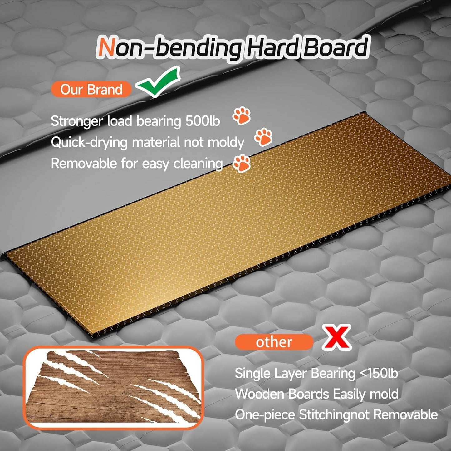 Hard Bottom Dog Car Seat Cover for Back Seat – Waterproof Nonslip Hammock Extender for Trucks & SUVs, Heavy Duty Pet Protector, Gray Oxford Fabric