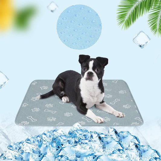 BEAUTYZOO Upgraded Dog Self Cooling Mat Ice Silk Chill Pads for Small Medium Large Dogs Q-MAX＞0.43- Summer Reusable Pet Training Pad - Absorbent Non-Slip Cool Mat for Kennels, Crates, Beds, 24" x 18"