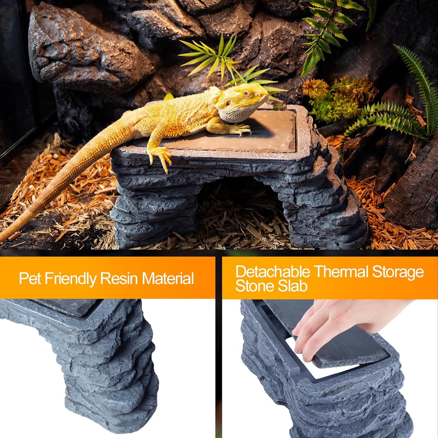 Bearded Dragon Basking Platform, Reptile Hides and Caves, Large Reptile Basking Rock for Adult/Juvenile Bearded Dragon Gecko Lizard Turtle, Slate Rock Climing Hideout