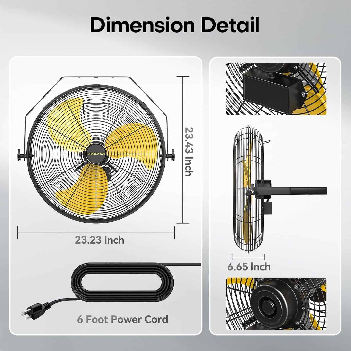 20 Inch Industrial Wall Mount Fan, 5200 CFM Industrial Metal Wall Fans with Poweful Motor, 3 Speed, Heavy Duty Construction Indoor for Warehouse, Workshops, and Garage, UL Listed